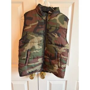 Open Trails Kids XL 16-18 Camouflage Puffer Vest Woodland Camo Full Zip Quilted